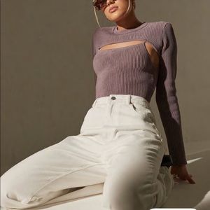re_styld mauve rib layered knit bodysuit